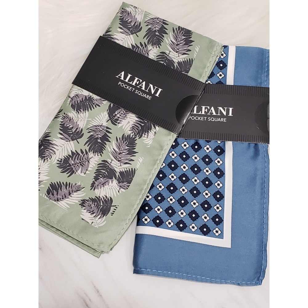 NEW LOT 2 alfani pocket square mens‎ red blue tropical geometric leafs dress up